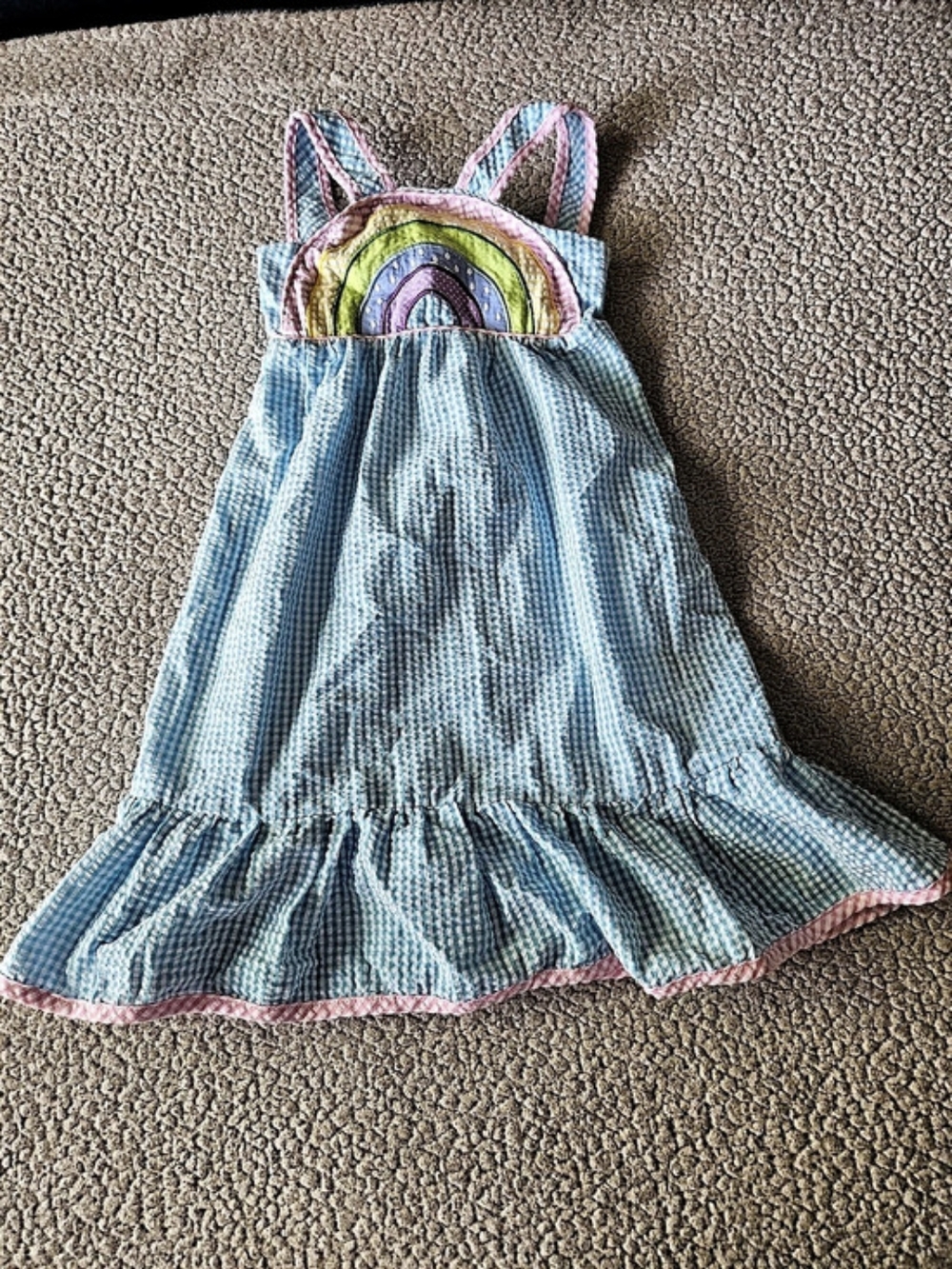 Kids Blue Gingham Rainbow Dress